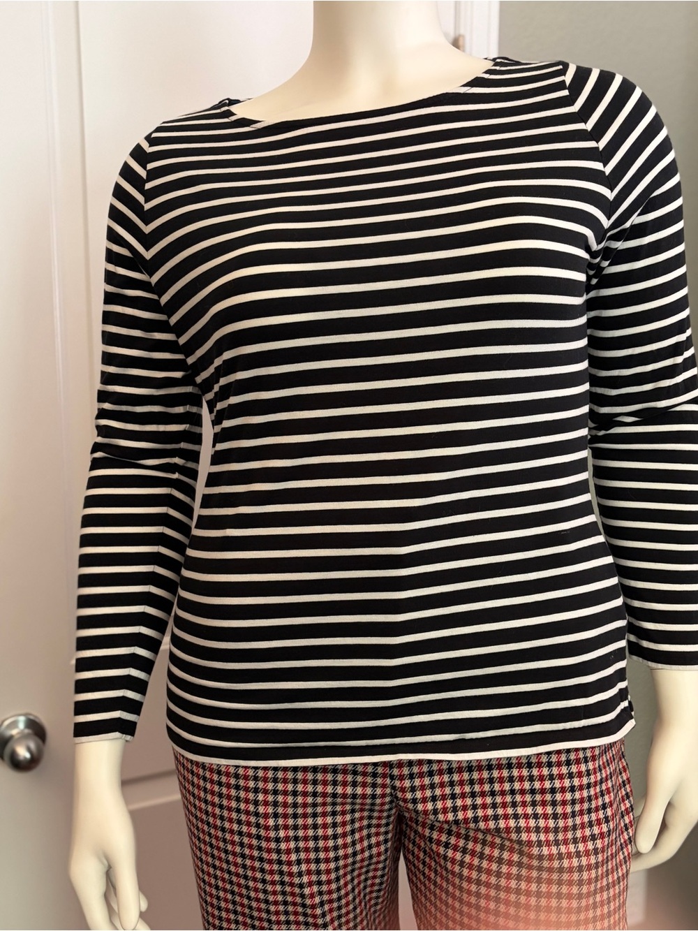 Boden Black & White Striped Boatneck Long-Sleeve Top